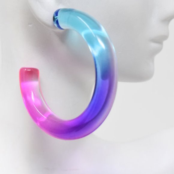 2.25" BLUE, PURPLE, PINK OMBRE TRANSLUCENT HOOPS - Picture 9 of 12